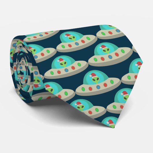Kerst UFO Ho Alien vliegende schotel Patterned Stropdas (Opgerold)