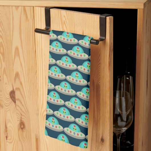 Kerst UFO Ho Alien vliegende schotel Patterned Theedoek (Derde Gevouwen)