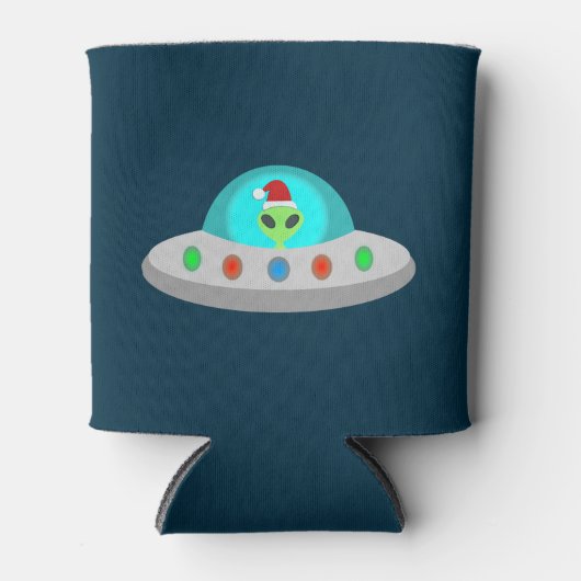 Kerst UFO Ho Ho Alien vliegende schotel Blikjeskoeler (Voorkant)