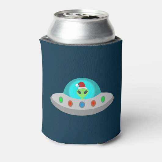 Kerst UFO Ho Ho Alien vliegende schotel Blikjeskoeler (Blikje Achterkant)