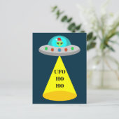 Kerst UFO Ho Ho Alien vliegende schotel Briefkaart (Staand voorkant)