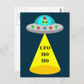 Kerst UFO Ho Ho Alien vliegende schotel Briefkaart (Voorkant / Achterkant)