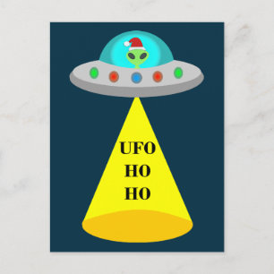 Kerst UFO Ho Ho Alien vliegende schotel Briefkaart