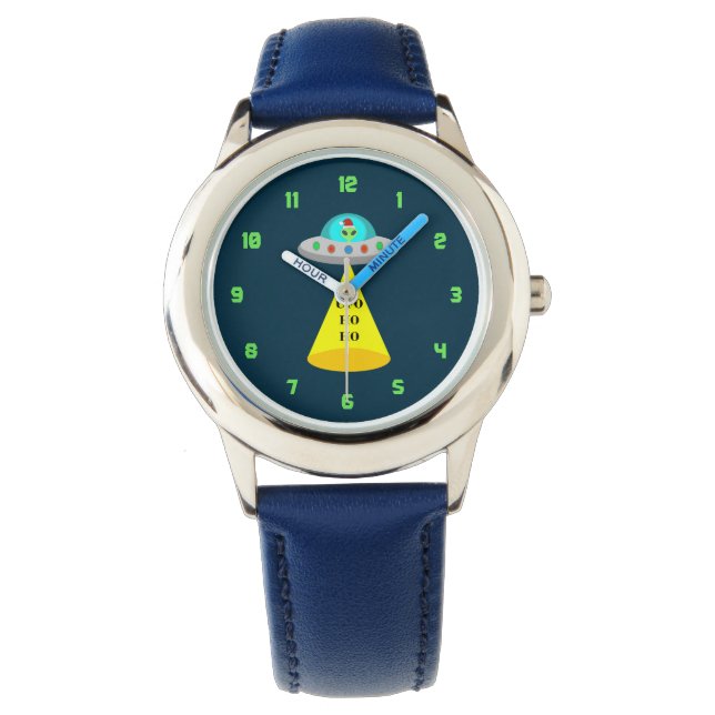 Kerst UFO Ho Ho Alien vliegende schotel Horloge (Voorkant)