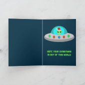 Kerst UFO Ho Ho Alien vliegende schotel Kaart (Binnen)