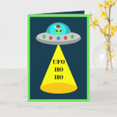 Kerst UFO Ho Ho Alien vliegende schotel Kaart (Gele Bloem)