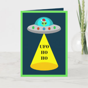 Kerst UFO Ho Ho Alien vliegende schotel Kaart