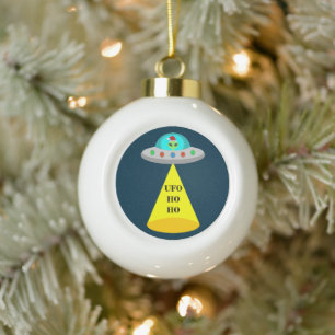 Kerst UFO Ho Ho Alien vliegende schotel Keramische Bal Ornament