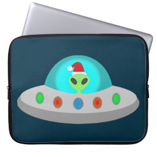 Kerst UFO Ho Ho Alien vliegende schotel Laptop Sleeve