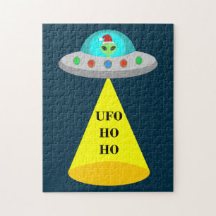 Kerst UFO Ho Ho Alien vliegende schotel Legpuzzel