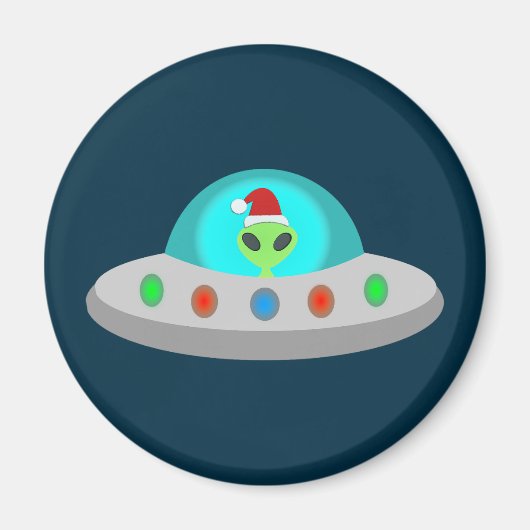 Kerst UFO Ho Ho Alien vliegende schotel Magneet (Voorkant)