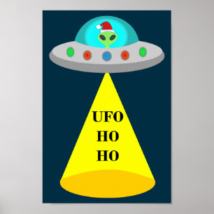 Kerst UFO Ho Ho Alien vliegende schotel Poster