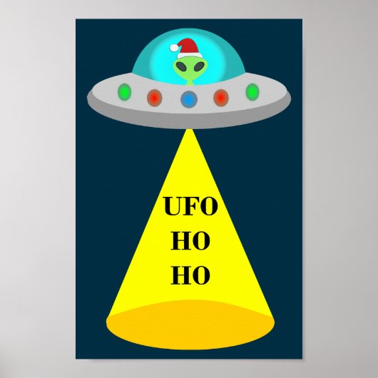 Kerst UFO Ho Ho Alien vliegende schotel Poster (Voorkant)