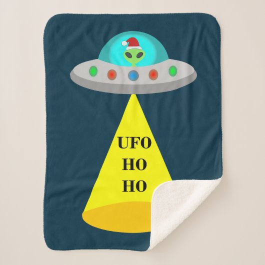 Kerst UFO Ho Ho Alien vliegende schotel Sherpa Deken (Voorkant)
