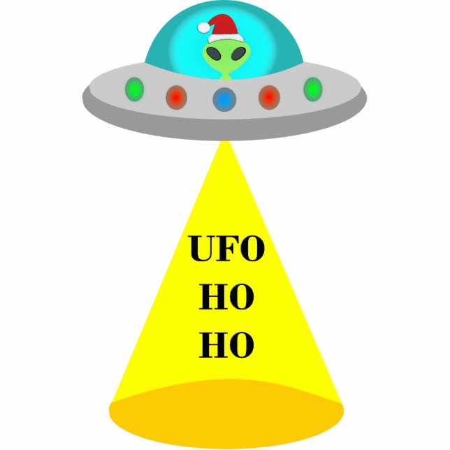 Kerst UFO Ho Ho Alien vliegende schotel Staand Fotobeeldje (Voorkant)