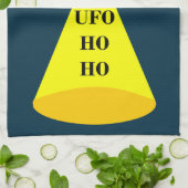 Kerst UFO Ho Ho Alien vliegende schotel Theedoek (Gevouwen)