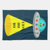 Kerst UFO Ho Ho Alien vliegende schotel Theedoek (Horizontaal)