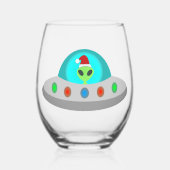 Kerst UFO Ho Ho Alien vliegende schotel Wijnglas Zonder Voet (Voorkant)