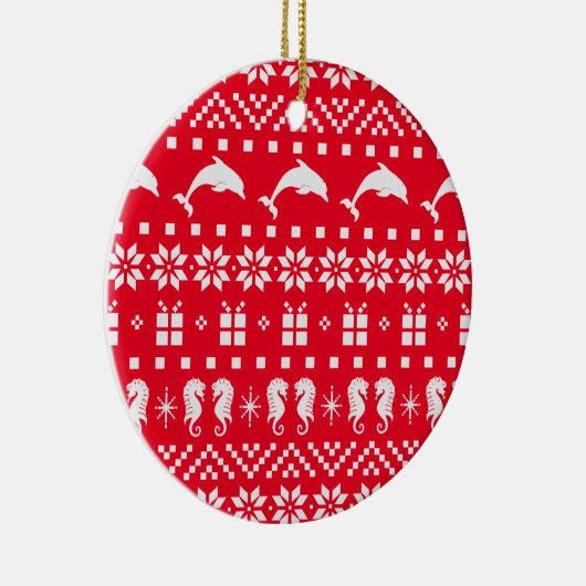 Kerst Ugly Sweater Dolphins en Seapaarden Keramisch Ornament (Rechts)