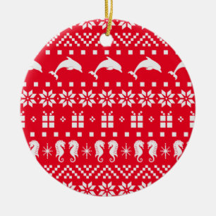 Kerst Ugly Sweater Dolphins en Seapaarden Keramisch Ornament