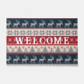 Kerst Ugly Sweater Faux Knitting Reindeer Deurmat (Voorkant)