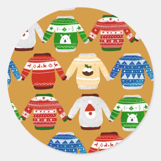 Kerst Ugly sweater Gold Ronde Sticker (Voorkant)