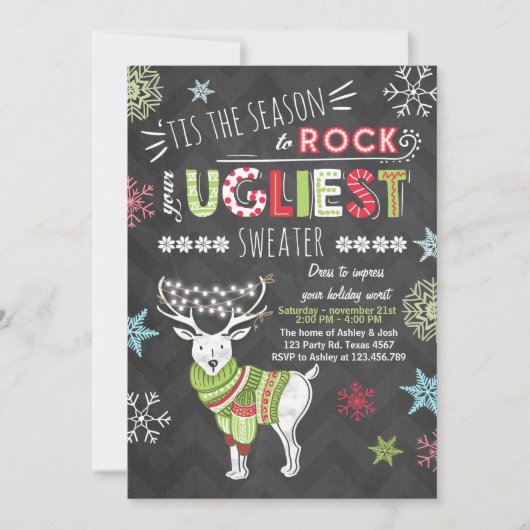 Kerst Ugly sweater party Chalkboard rood groen Kaart (Voorkant)