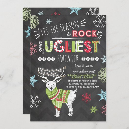 Kerst Ugly sweater party Chalkboard rood groen Kaart (Voorkant / Achterkant)