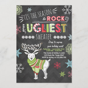 Kerst Ugly sweater party Chalkboard rood groen Kaart