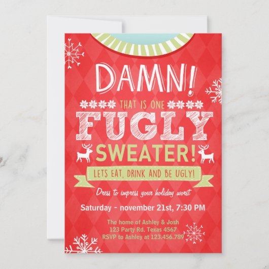 Kerst Ugly sweater party Fllelijke Sweater Red Kaart (Voorkant)