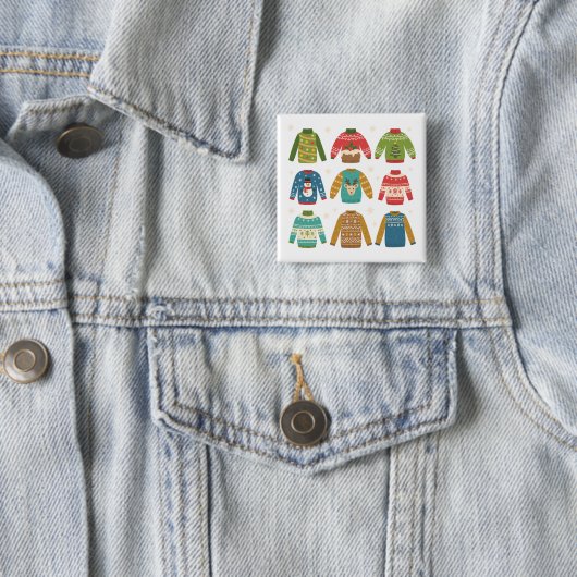 Kerst-Ugly Sweaters Vierkante Button 5,1 Cm (In situ)