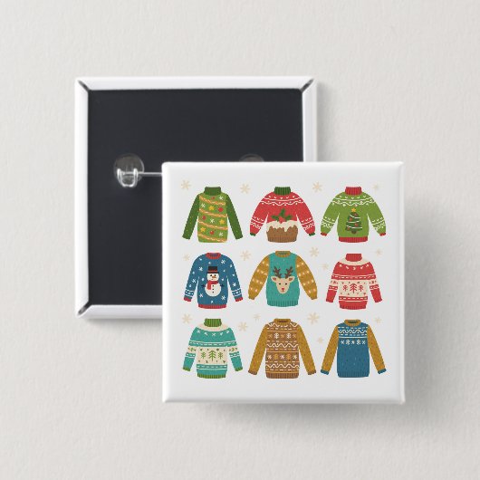 Kerst-Ugly Sweaters Vierkante Button 5,1 Cm (Voorkant /achterkant)