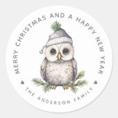 Kerst Uil Gepersonaliseerde Gift en Envelop Ronde Sticker (Voorkant)