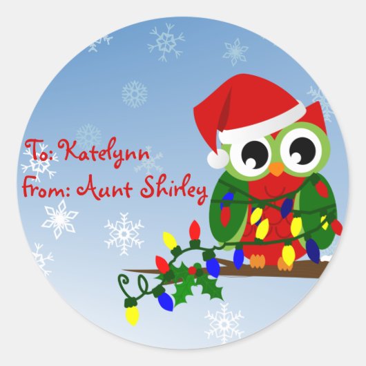 Kerst Uil Gepersonaliseerde Gift Label Stickers (Voorkant)