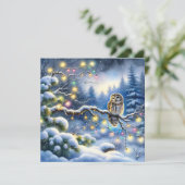 Kerst uil in een magisch winterbos feestdagenkaart (Staand voorkant)