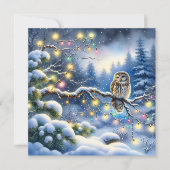 Kerst uil in een magisch winterbos feestdagenkaart (Voorkant)