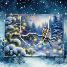 Kerst uil in een magisch winterbos