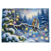 Kerst uil in een magisch winterbos groot cadeauzakje (Voorkant)