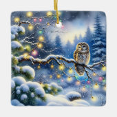Kerst uil in een magisch winterbos keramisch ornament (Voorkant)
