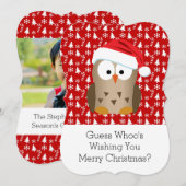 Kerst Uil met Santa Hat Foto Groet Feestdagenkaart (Voorkant / Achterkant)