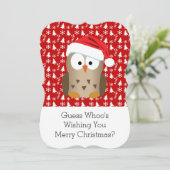 Kerst Uil met Santa Hat Foto Groet Feestdagenkaart (Staand voorkant)