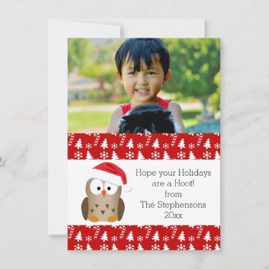 Kerst Uil met Santa Hat Foto Vakantie Kaart (Voorkant)