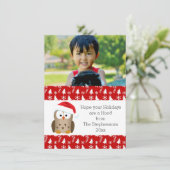 Kerst Uil met Santa Hat Foto Vakantie Kaart (Staand voorkant)