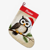 Kerst uil op een gouden achtergrond grote kerstsok (Voorkant (Hangend))