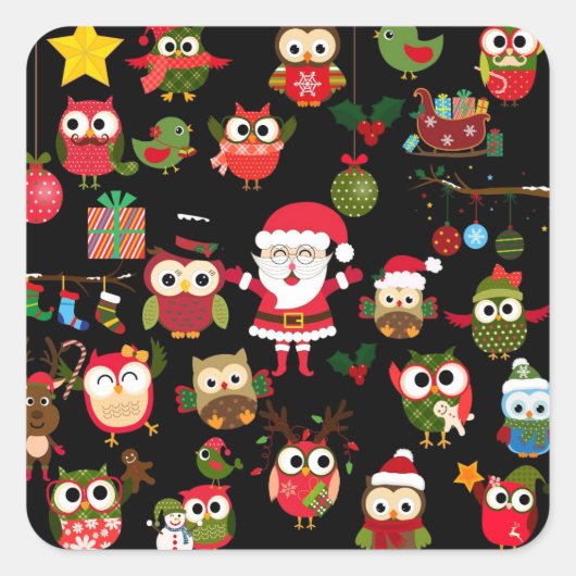 Kerst Uil patroon Vierkante Sticker (Voorkant)