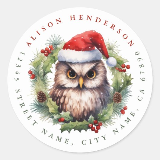 Kerst Uil Ronde Stickers (Voorkant)