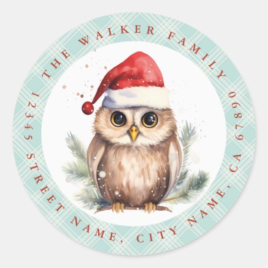 Kerst Uil Ronde Stickers (Voorkant)