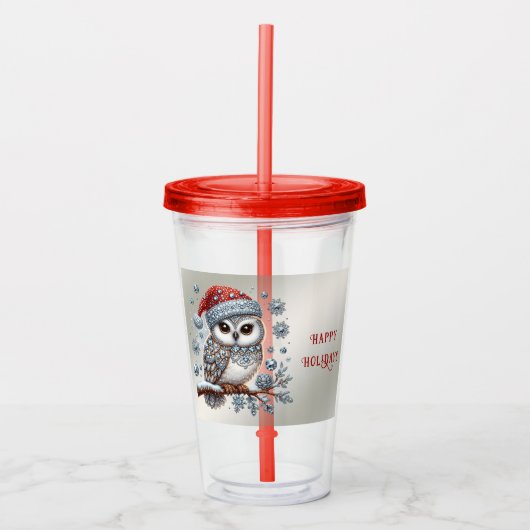 Kerst Uil Vakantie Acryl Tumbler Acryl Drinkbeker (Voorkant)