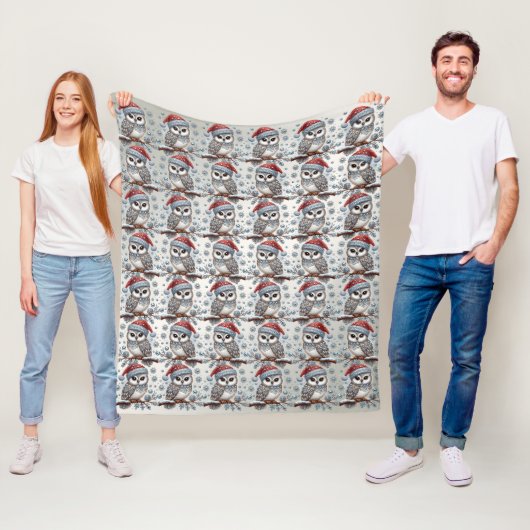 Kerst Uil Vakantie Fleece Deken (In situ)