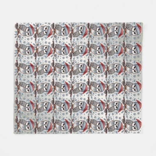 Kerst Uil Vakantie Fleece Deken (Voorkant (Horizontaal))